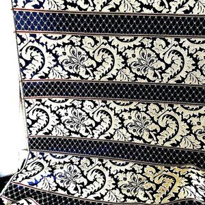 Casamance Designer Damask Striped Canvas Upholstery Fabric  57" x BTY Navy Beige